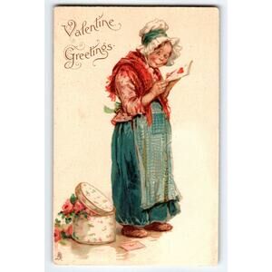Frances Brundage Irish Women Reads Card Valentine Postcard Series 100 Tuck 1900s